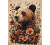XvvwEndlessx Broderie Point De Croix Imprimé Kit Broderie Debutant Ours Couvert De Fleurs 2 11CT DIY ŒUvres D'Art Faites à La Main Pour Adultes DéButants 40×50Cm