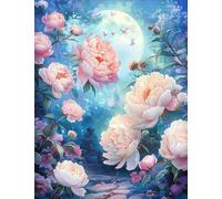 XvvwEndlessx Broderie Point De Croix Imprimé Kit Broderie Debutant Papillon Pivoine Au Clair De Lune 2 11CT DIY ŒUvres D'Art Faites à La Main Pour Adultes DéButants 40×50Cm