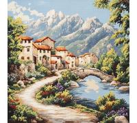 XvvwEndlessx Broderie Point De Croix Imprimé Kit Broderie Debutant Petit Pont Et Eau Vive, Maison C 11CT DIY ŒUvres D'Art Faites à La Main Pour Adultes DéButants 40×50Cm