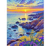 XvvwEndlessx Broderie Point De Croix Imprimé Kit Broderie Debutant PoèMes Romantiques De La Mer 11CT DIY ŒUvres D'Art Faites à La Main Pour Adultes DéButants 40×50Cm