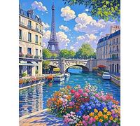 XvvwEndlessx Broderie Point De Croix Imprimé Kit Broderie Debutant Quand Eiffel Rencontre Le Printemps 11CT DIY ŒUvres D'Art Faites à La Main Pour Adultes DéButants 40×50Cm