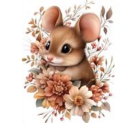 XvvwEndlessx Broderie Point De Croix Imprimé Kit Broderie Debutant Souris Couverte De Fleurs 3 11CT DIY ŒUvres D'Art Faites à La Main Pour Adultes DéButants 40×50Cm