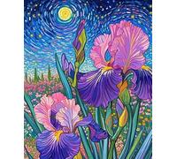 XvvwEndlessx Broderie Point De Croix Imprimé Kit Broderie Debutant Un Murmure D'Iris Par Une Nuit éToiléE 11CT DIY ŒUvres D'Art Faites à La Main Pour Adultes DéButants 40×50Cm