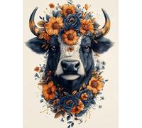 XvvwEndlessx Broderie Point De Croix Imprimé Kit Broderie Debutant Vache Couverte De Fleurs 11CT DIY ŒUvres D'Art Faites à La Main Pour Adultes DéButants 40×50Cm