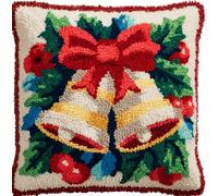 XvvwEndlessx Kit Crochet De Verrouillage Tapis Cloches De Noël Diy Broderie,Loquet Crochet Complet Housse De Coussin,Kit Fabrication Taie D'Oreiller Coussins Tapis,43X43Cm