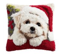 XvvwEndlessx Kit Crochet De Verrouillage Tapis Diy Broderie,Chien De Noël Loquet Crochet Complet Housse De Coussin,Kit Fabrication Taie D'Oreiller Coussins Tapis,43X43Cm