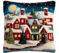 XvvwEndlessx Kit Crochet De Verrouillage Tapis Ville De Noël Diy Broderie,Loquet Crochet Complet Housse De Coussin,Kit Fabrication Taie D'Oreiller Coussins Tapis,43X43Cm