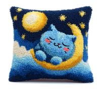 XvvwEndlessx Kit Crochet Debutant Complet Chat Tapis Point Noué À Faire Pour Décoration De Maison,Canapé,43 X 43Cm,Cadeau À Faire Soi-Même