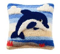 XvvwEndlessx Kit Crochet Debutant Complet Dauphin Tapis Point Noué À Faire Pour Décoration De Maison,Canapé,43 X 43Cm,Cadeau À Faire Soi-Même