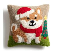 XvvwEndlessx Kit De Crochet À Loquet En Forme De Pour Adultes Débutants-Chien De Noël Kit De Coussin Pré-Imprimé En Maille Pour Décoration De Maison,Canapé,43 X 43Cm,Cadeau À Faire Soi-Même