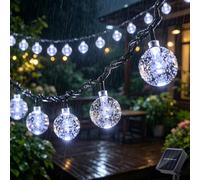 XVZ Guirlande lumineuse solaire d'extérieur - 50 LED - 8 modes - Boules de cristal solaires - Étanche IP65 - Éclairage pour jardin, terrasse, arbres, décoration de mariage (blanc froid)