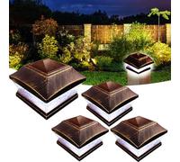 XVZ Lampe Solaire Chapeau Poteau Bois - 4 pièces Lampes solaires d'extérieur étanches - Lampes solaires LED - Décoration de jardin pour jardin, terrasse, clôture, poteaux en bois - Bronze