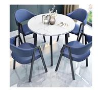 XwBaiW Table À Manger Ronde De 5 Pièces for 4 Faux Tableau en Marbre Et 4 Chaises Set De Tables Ronde De Cuisine Moderne for Salle À Manger, Salon, Petits Espaces(Bianco,Dark Blue)