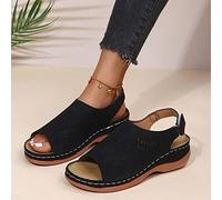 XWCG Femme Sandales Plates Confortable Plateforme Bohême Bout Fermé Ankle Strap Sandals Compensée Sandale Bride Cheville Plateforme Été Chaussure,Noir,US7/EU38