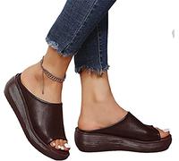 XWCG Femme Tongs Compensées Sandales en Cuir Été Chaussures de Plage Confortable Plateforme Flip Flop Pantoufles Sandales À Bouche de Poisson Chaussures,Marron,US7/EU38