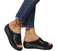 XWCG Sandale Femme Sandales Chaussures Compensee Femme Été Respirant Plat Antidérapantes À Bout Ouvert Mules Sandales À Plateforme D'été Pantoufles Sandales,Noir,US6/EU37