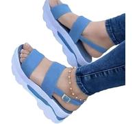 XWCG Sandale Orthopedique Femme Sandales Compensées Mode Été Confortable avec Bride À La Cheville Plateforme Pantoufles Bout Ouvert Chaussures de Plage,Bleu,US10/EU42