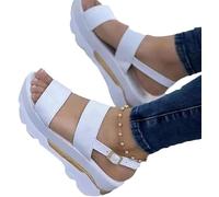 XWCG Sandale Orthopedique Femme Sandales Compensées Mode Été Confortable avec Bride À La Cheville Plateforme Pantoufles Bout Ouvert Chaussures de Plage,Blanc,US7.5/EU39
