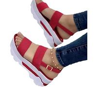 XWCG Sandale Orthopedique Femme Sandales Compensées Mode Été Confortable avec Bride À La Cheville Plateforme Pantoufles Bout Ouvert Chaussures de Plage,Rouge,US7.5/EU39