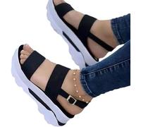 XWCG Sandale Orthopedique Femme Sandales Compensées Mode Été Confortable avec Bride À La Cheville Plateforme Pantoufles Bout Ouvert Chaussures de Plage,Noir,US5/EU36