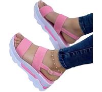 XWCG Sandale Orthopedique Femme Sandales Compensées Mode Été Confortable avec Bride À La Cheville Plateforme Pantoufles Bout Ouvert Chaussures de Plage,Rose,US8/EU40