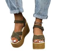 XWCG Sandale Orthopedique Femme Sandales Compensées Mode Été Confortable Plateforme Bout Ouvert Chaussures de Plage avec Bride À La Cheville Sandales,Vert,US7.5/EU39