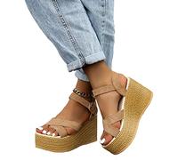 XWCG Sandale Orthopedique Femme Sandales Compensées Mode Été Confortable Plateforme Bout Ouvert Chaussures de Plage avec Bride À La Cheville Sandales,Jaune,US7.5/EU39
