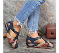 XWCG Sandale Orthopedique Femme Sandales Compensées Mode Été Confortable Plateforme Pantoufles Bout Fermé Chaussures de Plage Hollow Out Confort Boucle Flip-Flop,Bleu,US4.5/EU35