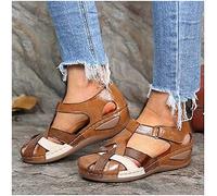XWCG Sandale Orthopedique Femme Sandales Compensées Mode Été Confortable Plateforme Pantoufles Bout Fermé Chaussures de Plage Hollow Out Confort Boucle Flip-Flop,Marron,US11/EU43