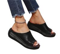 XWCG Sandale Orthopedique Femme Sandales Compensées Mules Sandales À Plateforme D'été Pantoufles Sandales À Bouche de Poisson Chaussures Bout Ouvert,Noir,US8/EU39