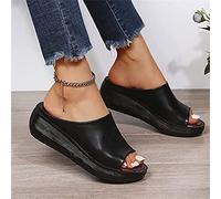 XWCG Sandale Orthopedique Femme Sandales Compensées Mules Sandales À Plateforme D'été Pantoufles Sandales À Bouche de Poisson Chaussures Bout Ouvert,Noir,US6/EU37