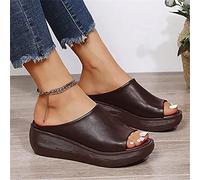XWCG Sandale Orthopedique Femme Sandales Compensées Mules Sandales À Plateforme D'été Pantoufles Sandales À Bouche de Poisson Chaussures Bout Ouvert,Marron,US8/EU39