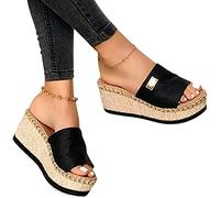 XWCG Sandale Plateforme Femme Eté Bout Ouvert Faux Cuir Orthopédique Femmes Chaussures Sandales Femmes Sandales Compensées Sandales Plates Femme Sandalias,Noir,37