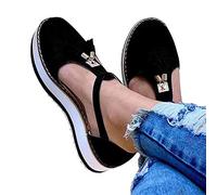 XWCG Sandale Plateforme Femme Sandales Compensees Femme Chaussures Plateforme Faux Cuir avec Sangle Cheville Chaussons D'été Confortables,Noir,37