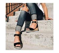 XWCG Sandales Compensées pour Femmes À Lanières Chaussures Compensées À Plateforme Sandales Antidérapantes À Bout Ouvert pour Un Usage Quotidien,Noir,US4.5/EU35