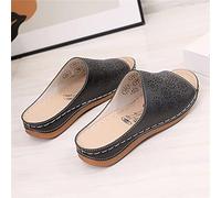 XWCG Sandales Femmes Chaussures Orthopedique Sandales Compensées Mode Été Confortable Solide Faux Cuir D'extérieur Confortables Et Décontractées Pantoufles,Noir,US6/EU37