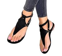 XWCG Sandales Plates Femmes Confortables Orthopedique Chaussures Plateforme Faux Cuir avec Sangle Cheville Sandales Femme Confortables Antidérapant,Noir,37