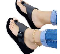 XWCG Sandales Plates Femmes Sandale Plateforme Ete Sandales Mode Bout Ouvert Faux Cuir Confortables Orthopedique Chaussures Beach Footbed Adjustable Slides,Noir,38