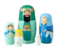 Xweptuy 5 pièces poupées gigognes Russes, Ensemble de poupées gigognes de Noël Mignonnes, poupée Russe en Bois, Figurines la Nativité, Jouets pour la décoration des Vacances Noël