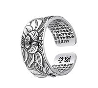Xweptuy Bagues Ouvertes en Argent Sterling rétro avec Impression de Fleur de Lotus, bagues réglables pour Femmes