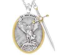 Xweptuy Collier St Michael St Christophe pour Hommes, Collier de prière du Seigneur épée d'archange, Bijoux Style 1