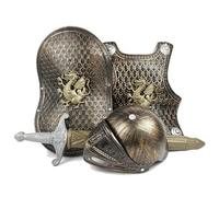 Xweptuy Costume de Chevalier pour Enfants, 4 pièces/Ensemble, Armure de Chevalier médiéval à Motif Dragon, Comprenant Un Casque, Un Bouclier, Une épée et des Costumes d'habillage pour Enfants pour Je