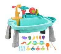 Xweptuy Évier de Jeu avec Robinet Rotatif à Circulation d'eau Courante, évier pour Tout-Petits avec Roue à Eau électrique, Dessin animé, Jouets d'été pour Enfants, Jeu de pêche, Simulation