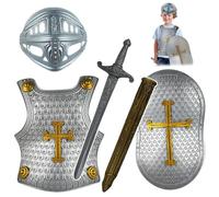 Xweptuy Knight Costume Kids 4pcs / Set Cross Pattern Armor médiéval Knight comprend des costumes de casque, de bouclier, d'épée et