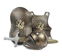 Xweptuy Knight Costume Kids 4pcs / Set Dragon Pattern Armor Mediéval Knight Comprend Un Casque, Un Bouclier, Une épée et Gilet Pare-balles, des Enfants habillés pour Les Jeux pour Le Jeu de rôle, Le
