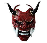 Xweptuy Masque Oni, Masque Hannya Japonais Effrayant en Latex avec et Corne de bœuf, Masques de Diable d'horreur 11 x 9, 5 pour Halloween, Mascarade, Accessoires Cosplay, Rouge