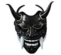Xweptuy Masque Oni, Masque Hannya Japonais Effrayant en Latex Complet avec et Corne de bœuf, Masques de Diable d'horreur 11x9, 5 pour Halloween, Mascarade, Accessoires Cosplay