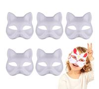 Xweptuy Masque Therian, masques de chat vierges de 5pcs à peindre, DIY Half Face Cat Mask Cat, équipement portable avec bande élasti