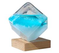 Xweptuy Prédicteur météo en Verre tempête avec Cube d'eau Bleu Cristal avec Base en Bois pour la Maison, Le Bureau, Grand Format