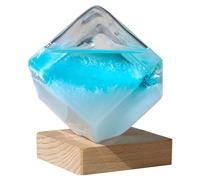 Xweptuy Prédicteur météo en Verre tempête avec Cube d'eau Bleu Cristal avec Base en Bois pour la Maison, Le Bureau, Grand Format